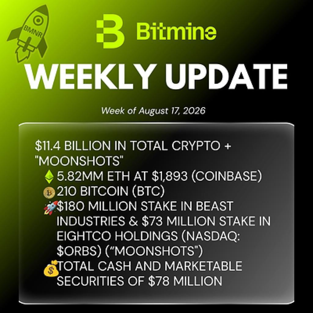 Bitmine Immersion Technologies (BMNR) Announces ETH Holdi...